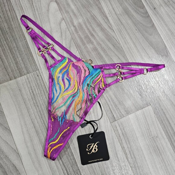 Honey Birdette Solange Rainbow Colorful Embroidered Thong Panty Size M - Picture 1 of 6